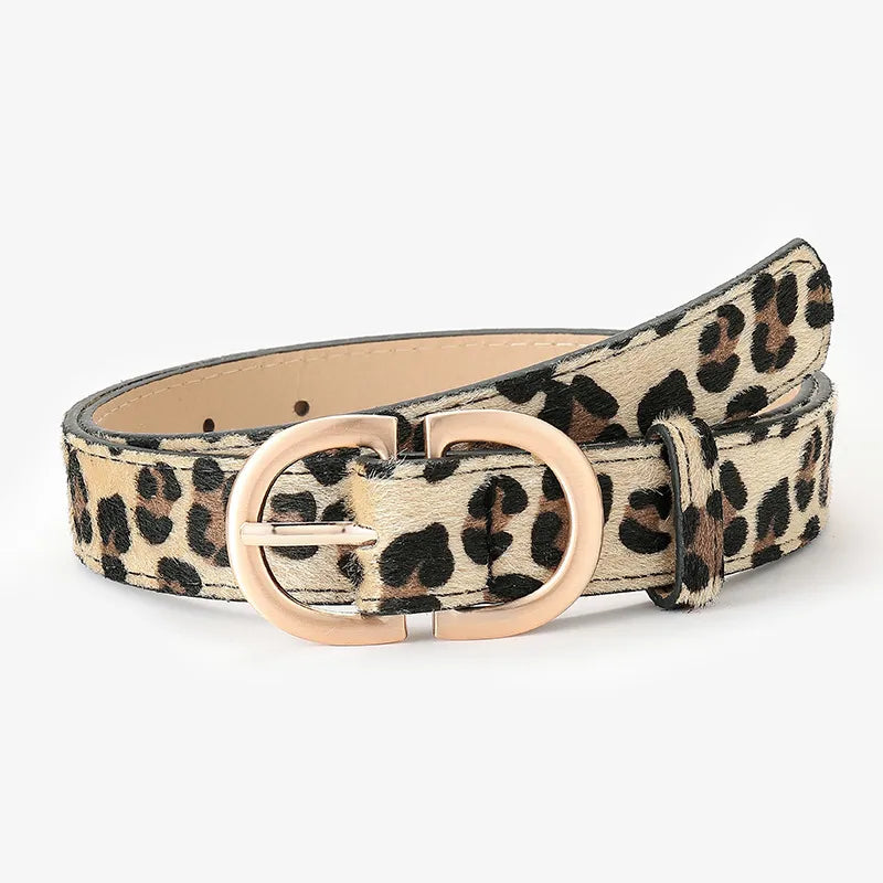 fashion solid color leopard pu leather alloy women's leather belts 1 piece