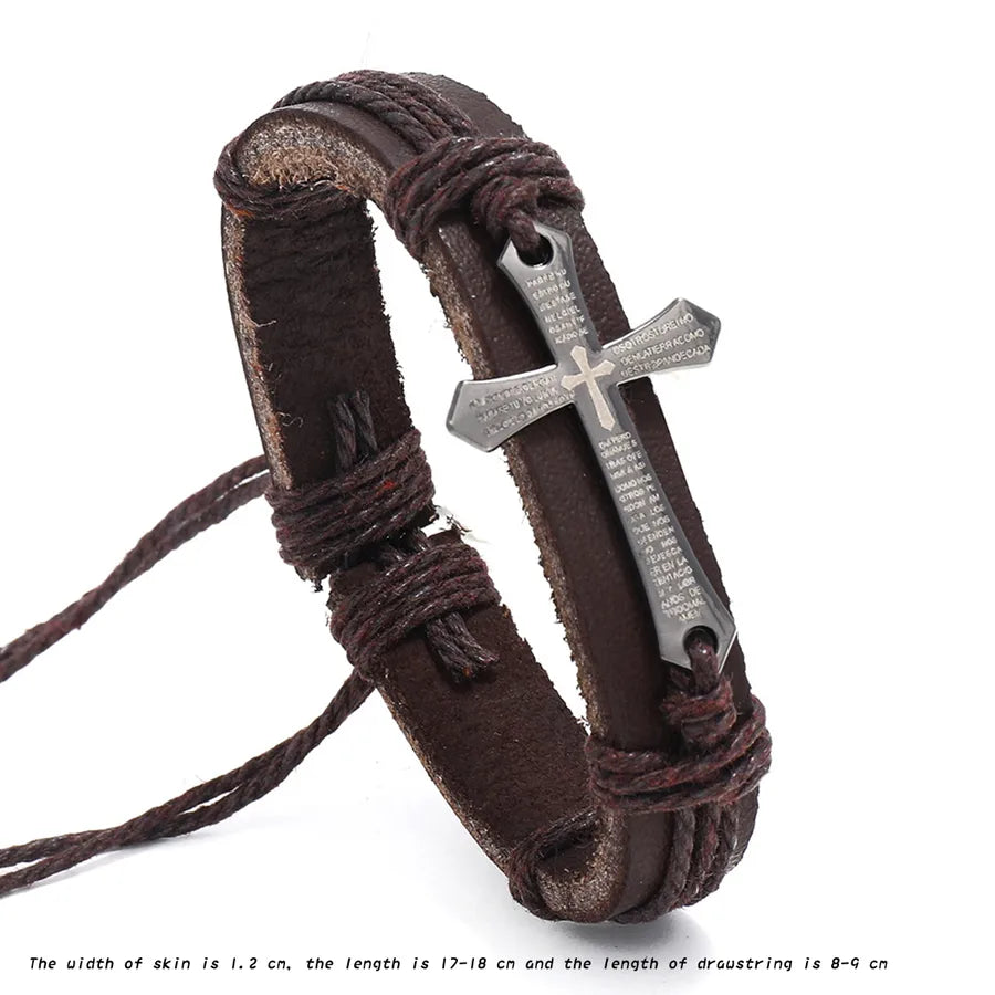Retro Punk Cross Alloy rope Drawstring Men's Bracelets