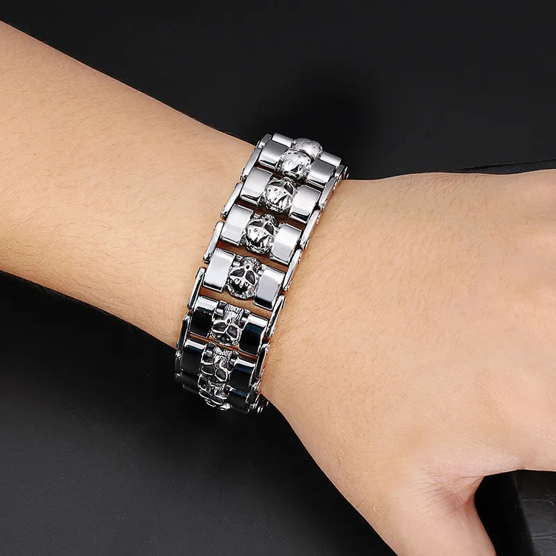 Hip-Hop Retro Skull Titanium Steel Stoving Varnish Halloween Men's Bracelets