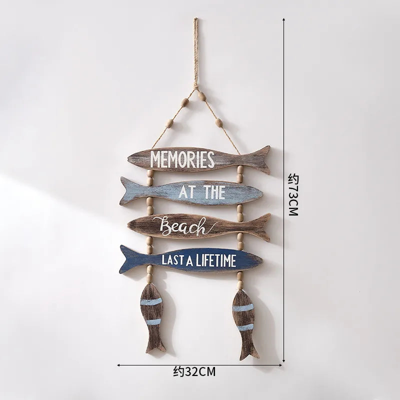 Vintage Style Marine Style Letter Fish Wood Hemp Rope pendant Wall Art