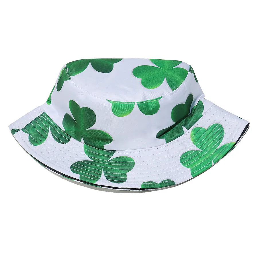 Summer New Green Clover Print Fishing Cap Saint Patrick Day Sunshade Hat For Women Irish Style Spring Autumn Simple Sweet Style