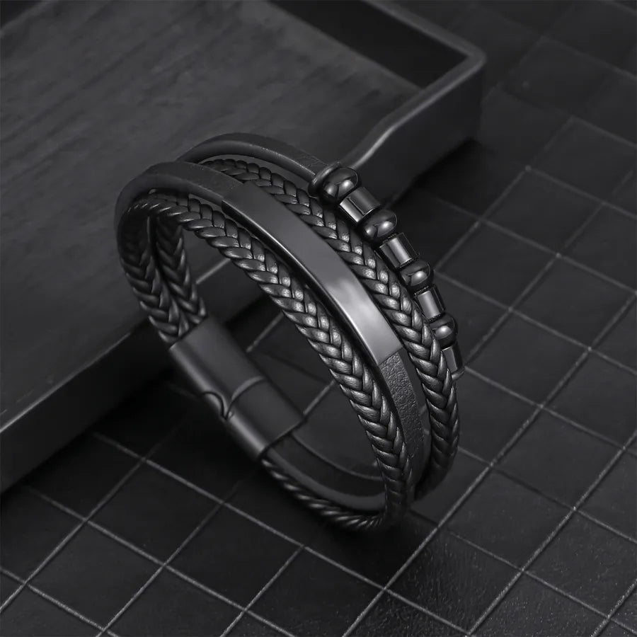 Retro Punk Solid Color Pu Leather Alloy Plating Men's Bangle Men Cord & Leather Bracelets