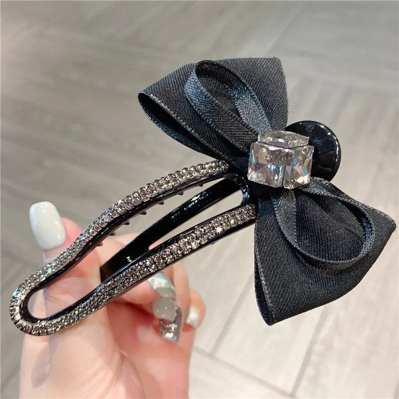 Elegant Summer Sweet Diamond Butterfly Knot Lazy Girl Duckbill Clip Chic Style Hair Accessory For Women