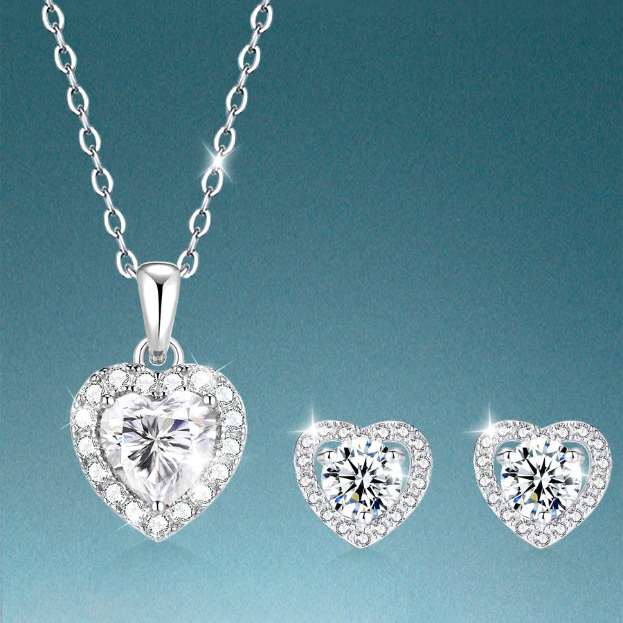 Moissanite Earrings Necklace White Gold Plated Earrings Necklace