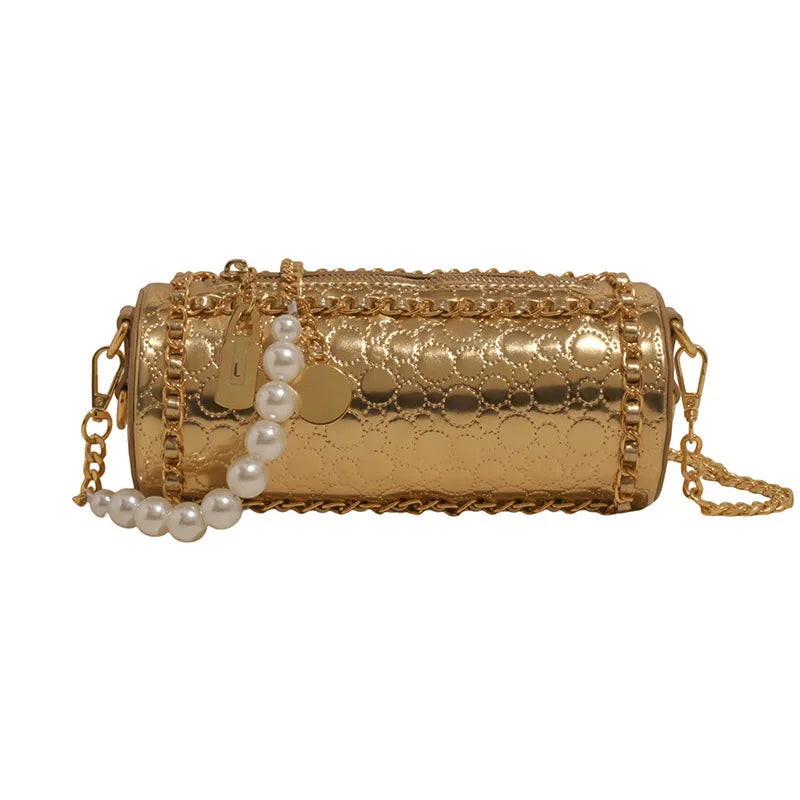 Fashionable Ladies' Mini Shoulder Bag New Style Trendy Crossbody Round Tube Bag PU Material Chain Element Single Strap