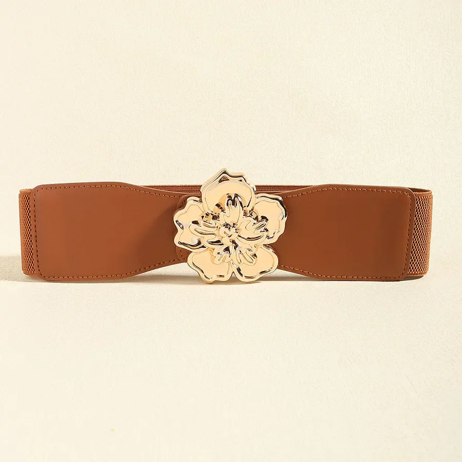 elegant flower pu leather elastic band women's leather belts