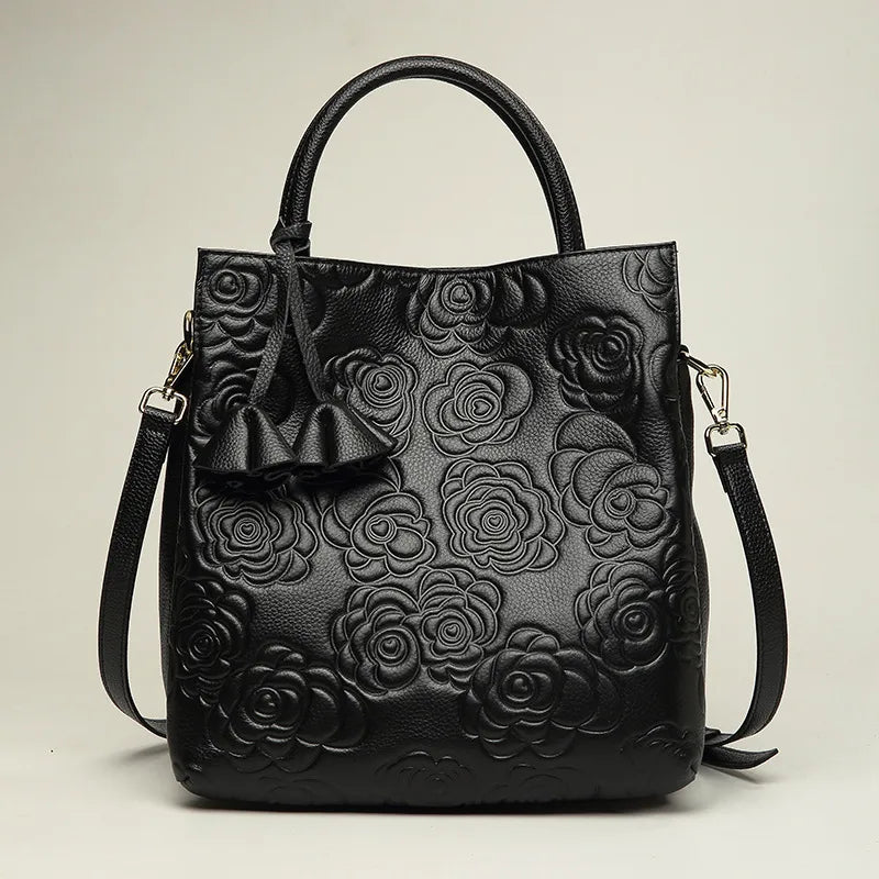 Genuine Leather Women's Bag Counter Genuine Bag New Hand Bag Genuine Leather Women's Fashion Large Bag Shoulder Crossbody Bag