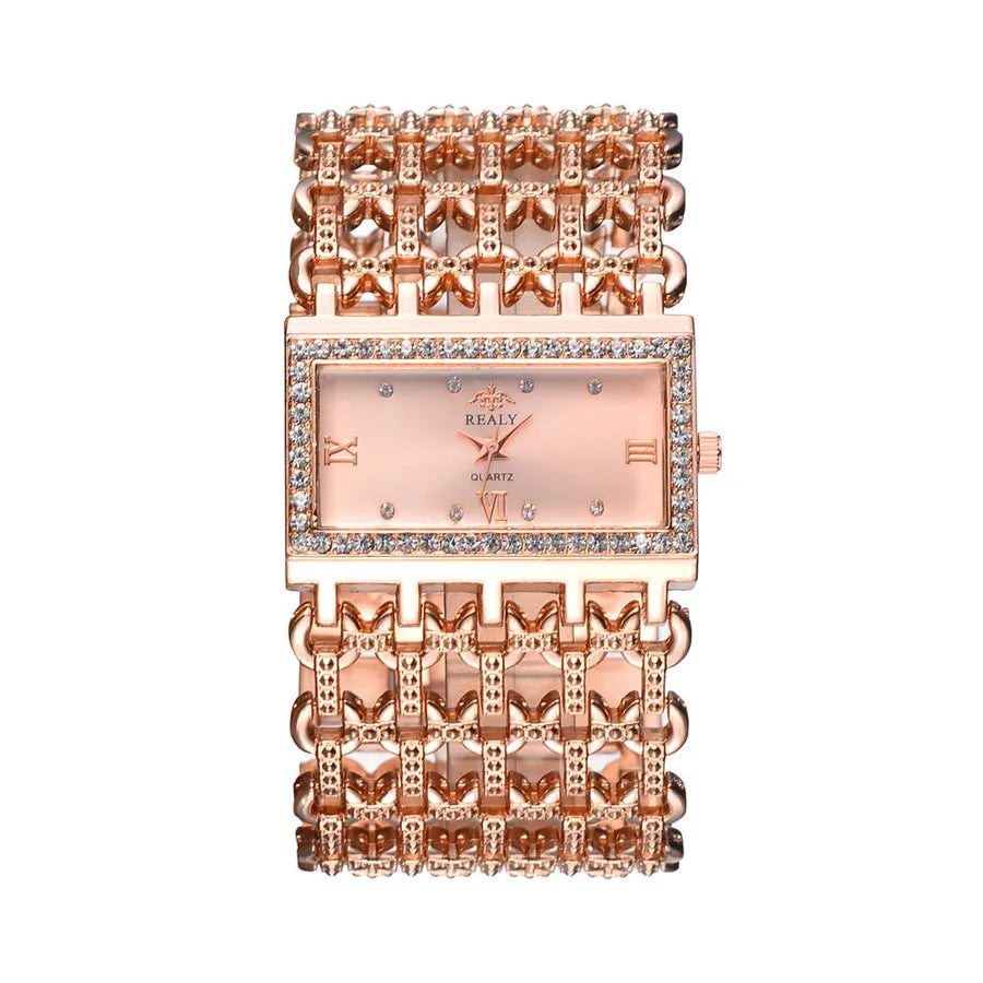 fashion temperament rectangular steel band ladies bracelet diamond wide strap quartz watch