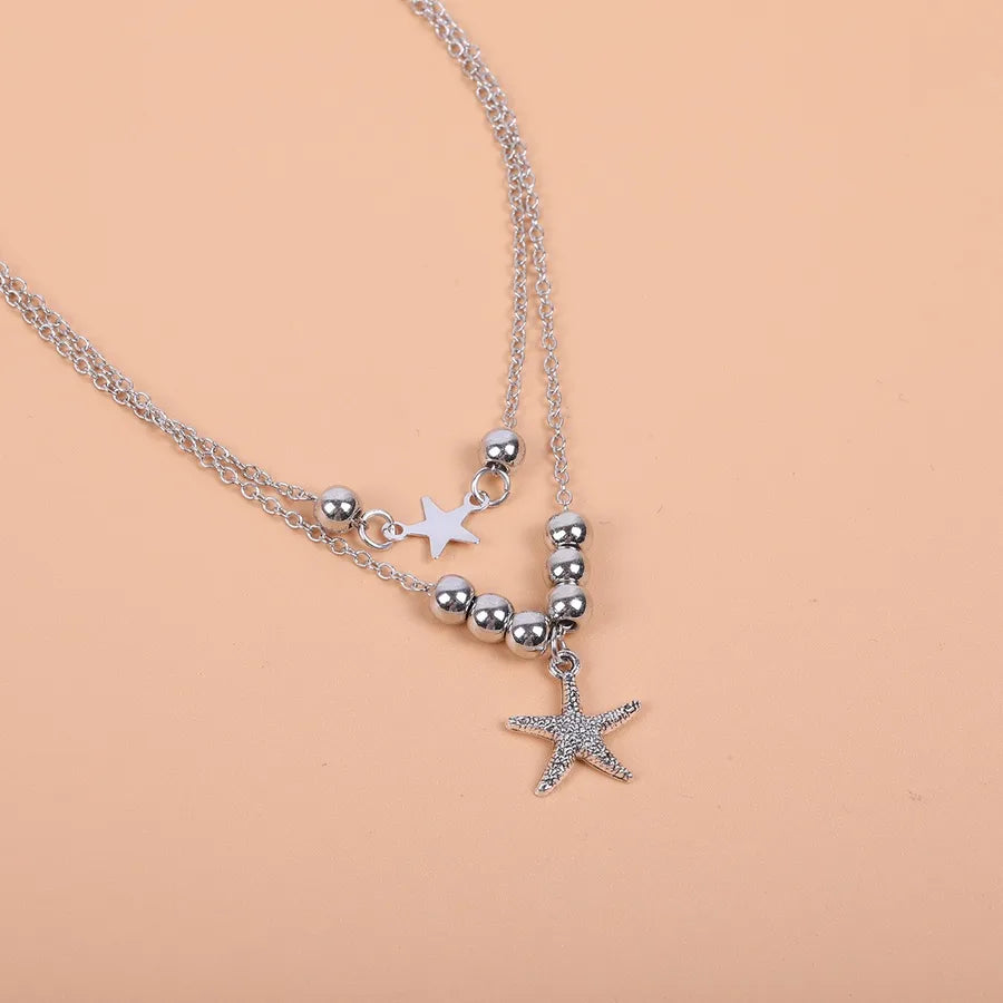 fashion simple metal beach ocean wind anklet multi-layer beaded starfish five-pointed star foot jewelry women's