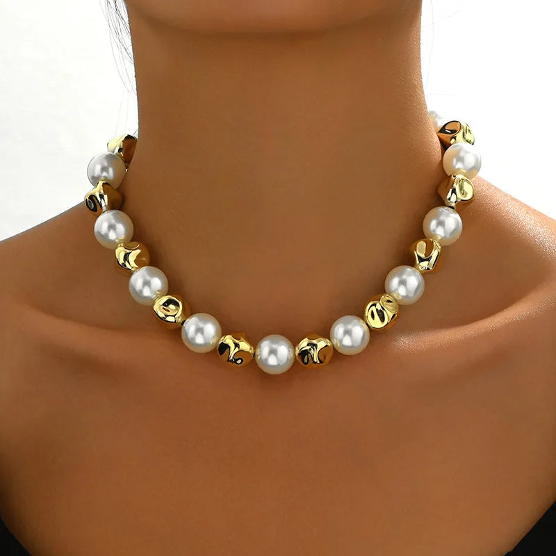 IG Style Exaggerated Geometric Artificial Pearl Alloy Beaded Necklaces Wholesale