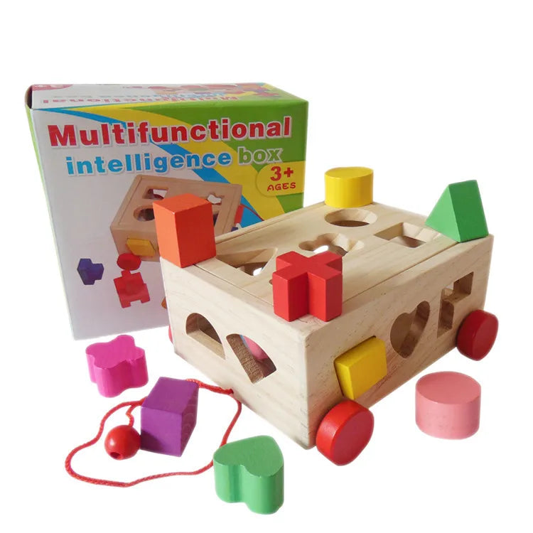 Wooden Shape Matching Educational Toy Box Early Learning Intelligence Drag Box For Children Toddler Educational Toys