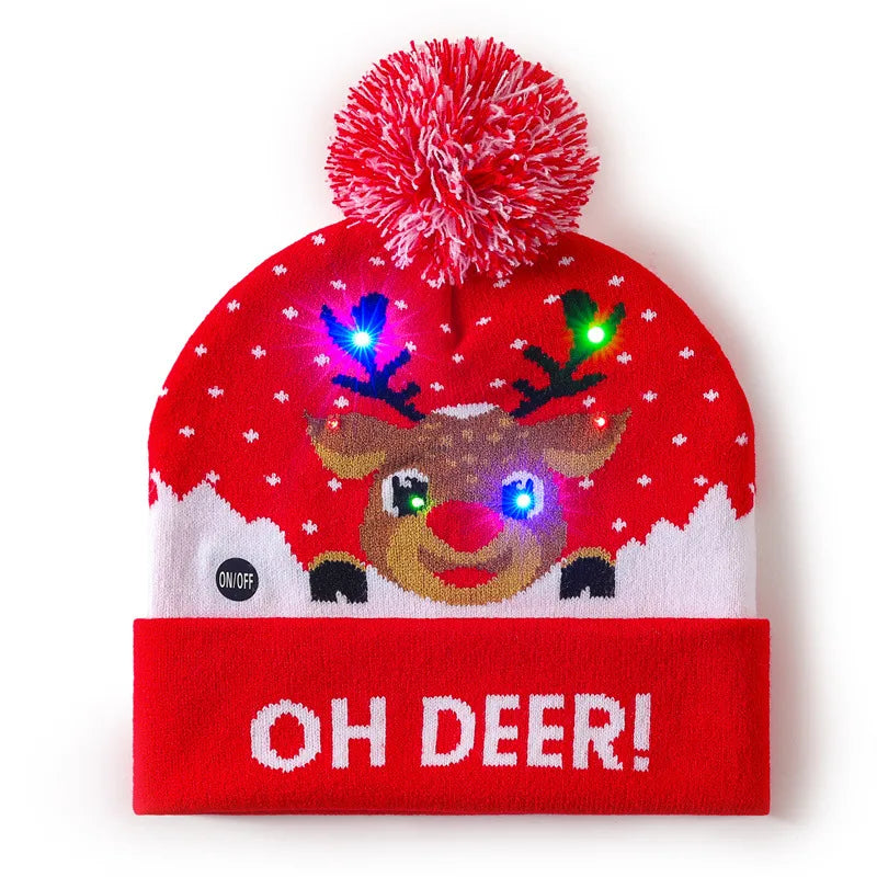 In Stock Christmas Hat with Light Led Seven-Color Lights Adult Jacquard Hat Woolen Cap Men's and Women's Knitted Hat