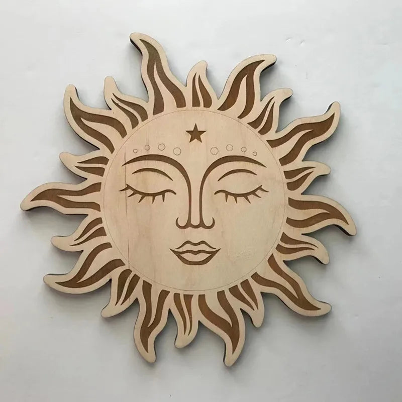 Retro Sun Moon Wood pendant Wall Art