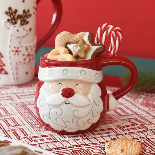 Nordic Santa Claus Ceramic Cup Office Home Water Cup Mugs Dining Breakfast High Cup Soup Cup Engraving Design Christmas Theme