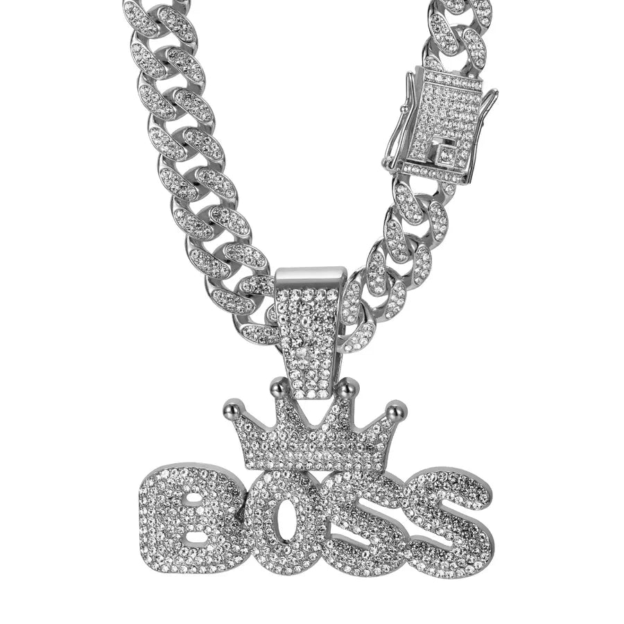 Hot Sale Crown Pendant Alloy Full Diamond Cuban Necklace Hip Hop Style Trendy Men's Jewelry Batch