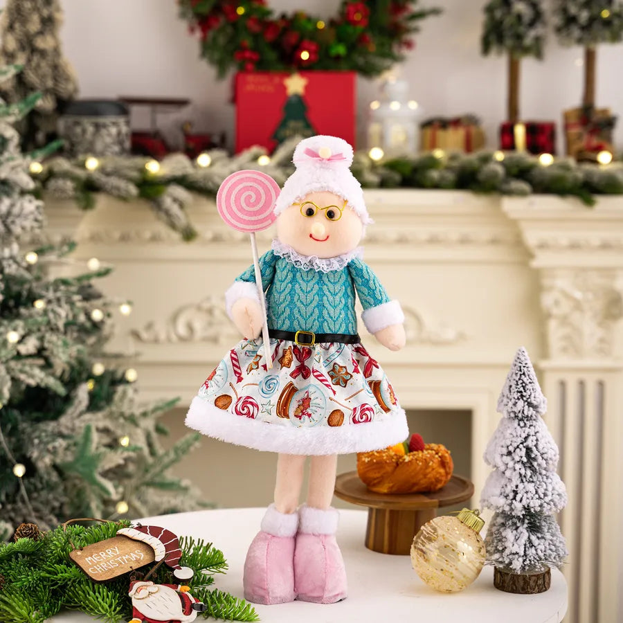 New Christmas Decoration Pink Santa Claus Snowman Extendable Dolls Display Window Arrangement Festive Polyester And Cotton Decor