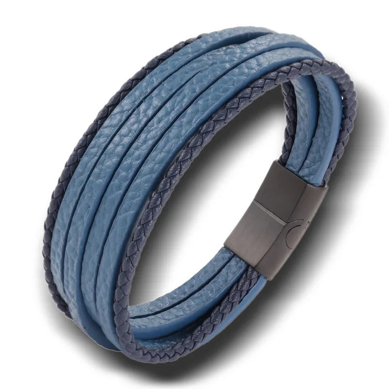 New Arrival Pu Men's Leather Bracelet Titanium Steel Braided Bracelets in Stock Wholesale Bracelet