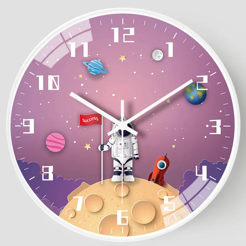 cute round astronaut plastic glass clock