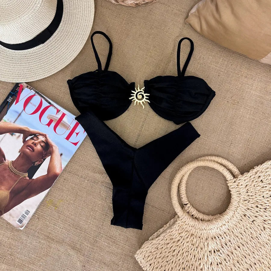 Women's Solid Color 2 Pieces Set Bikinis Swimwear