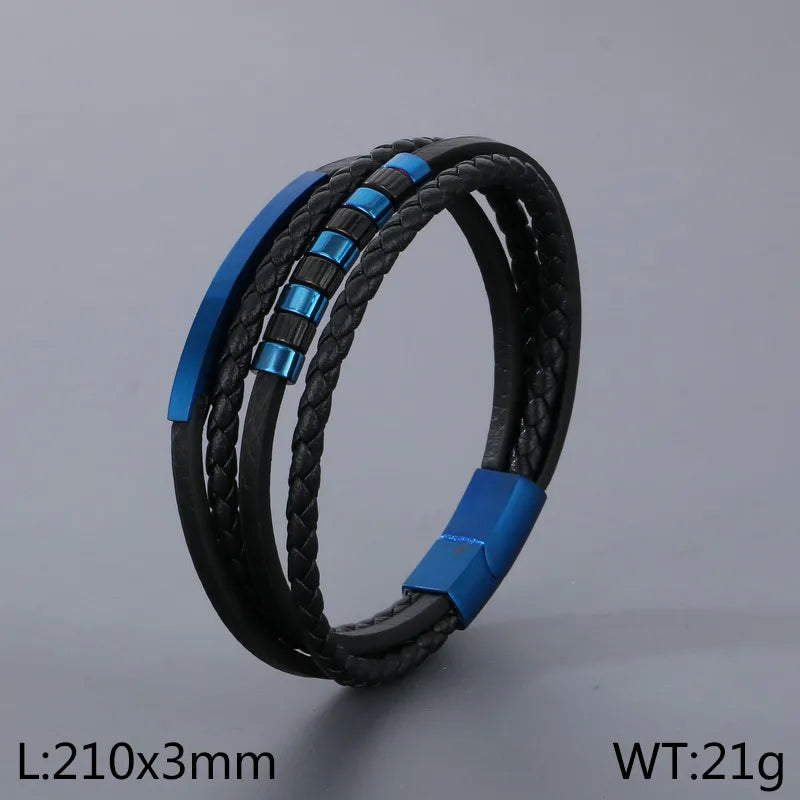 Simple Style Color Block Stainless Steel Layered 18K Gold Plated Men's Bracelets