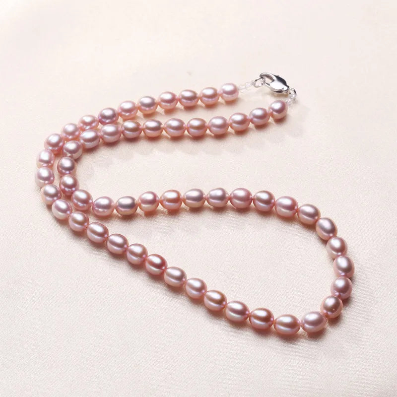Freshwater Pearl Copper Beaded Chain Geometric Pendant Necklace
