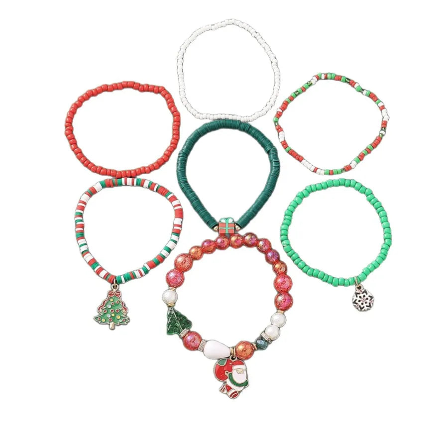 Christmas Theme Soft Clay Beaded Elastic Bracelet Set Pendant Hand Chain Multicolor Retro Animal Style Resin Craft For Women