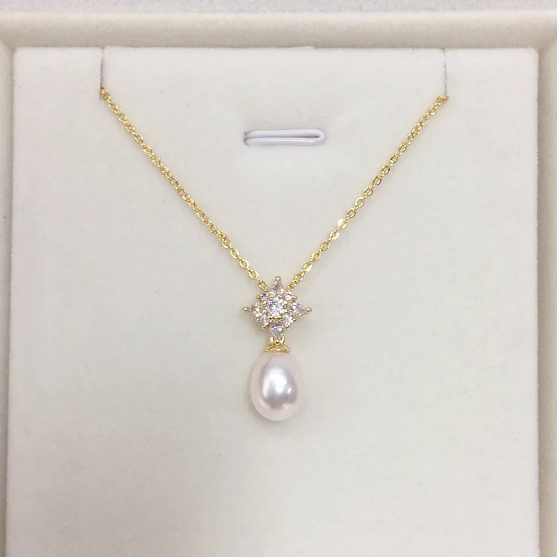 Zhujiyuan Origin Natural Freshwater Pearl Drop-shaped Pearl Necklace Starlight Pendant Jewelry Supply Wholesale