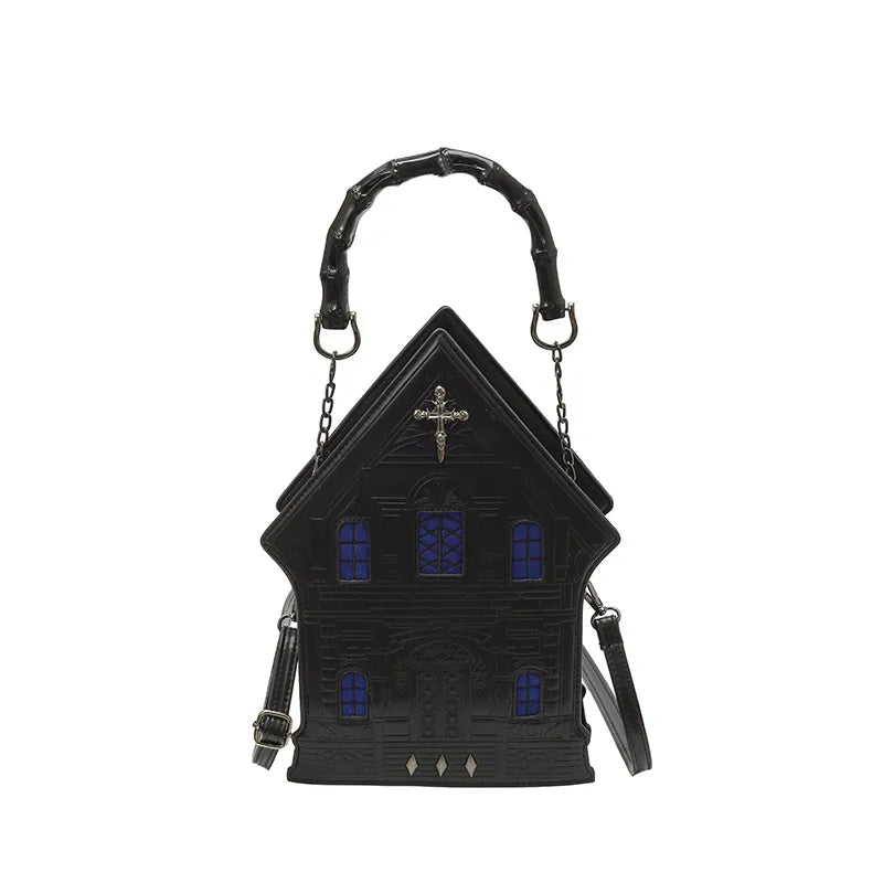 Halloween Small Crossbody Shoulder Bag Fashionable House Shape Square Bag Zipper Closure Single Strap