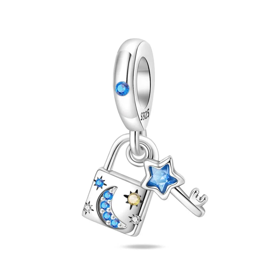 1 Piece 9.4*26.7mm Hole 4~4.9mm Sterling Silver Zircon Heart Shape Key Lock Pendant Jewelry Accessories