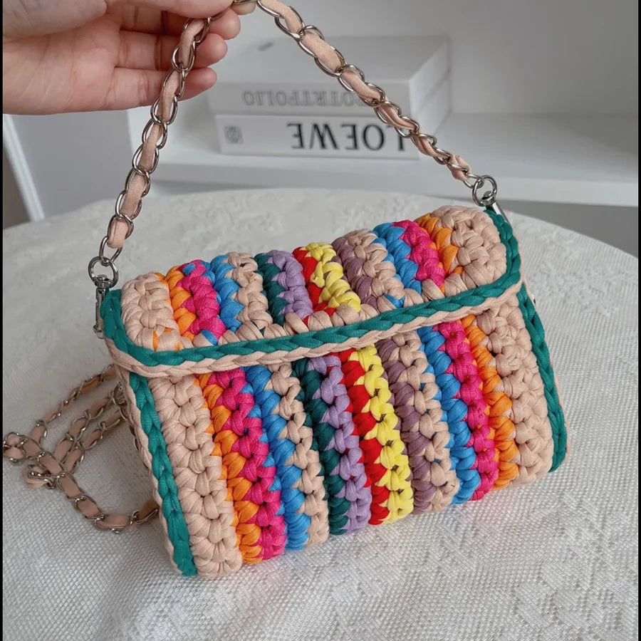 women's polyester color block elegant ethnic style square lock clasp handbag