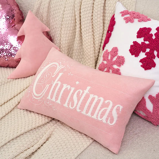 Ins Style Decorative Plush Pillow Cover Pink Embroidery Sofa Living Room Decorative Cushion Cover Festive Star Pattern