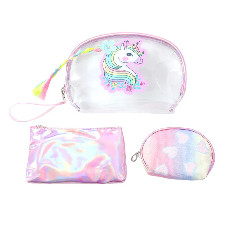 Cartoon Clutch Bag Three-piece Set Transparent PVC Large Capacity Waterproof Cosmetic Bag Portable Travel Wash Bag
