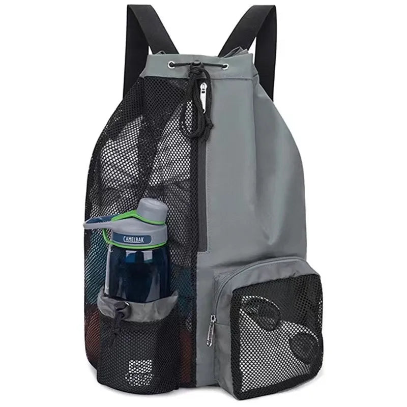 In stock new swimming bag mesh drawstring backpack with wet bag beach backpack, gym and workout equipment bag