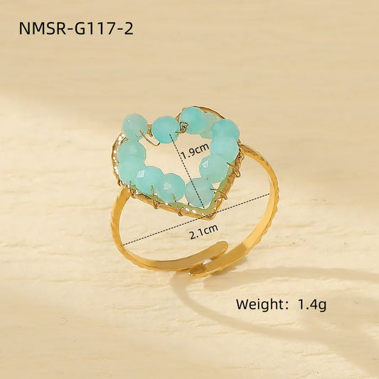 304 Stainless Steel natural stone Simple Style Plating Heart Shape Rings