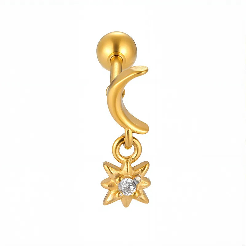1 Piece Casual Nordic Style Punk Four Leaf Clover Wings Fish Tail Polishing Plating 316L Stainless Steel Zircon 18K Gold Plated Screw Backs Ear Studs