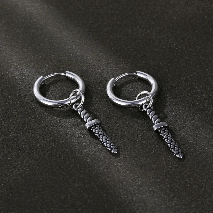 1 piece hip-hop solid color stainless steel plating men's earrings