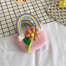 Women's Knit Rainbow Flower Cute Square Open Handbag