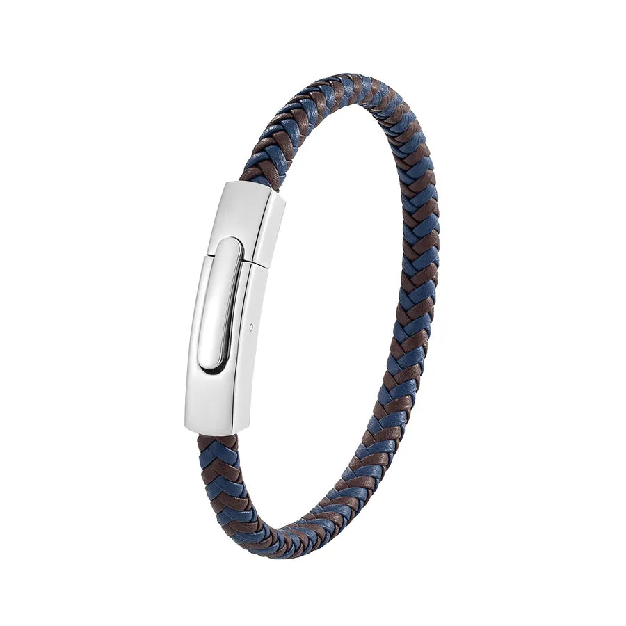 Business Hip-Hop Solid Color 316L Stainless Steel Pu Leather Men's Bangle Men Cord & Leather Bracelets