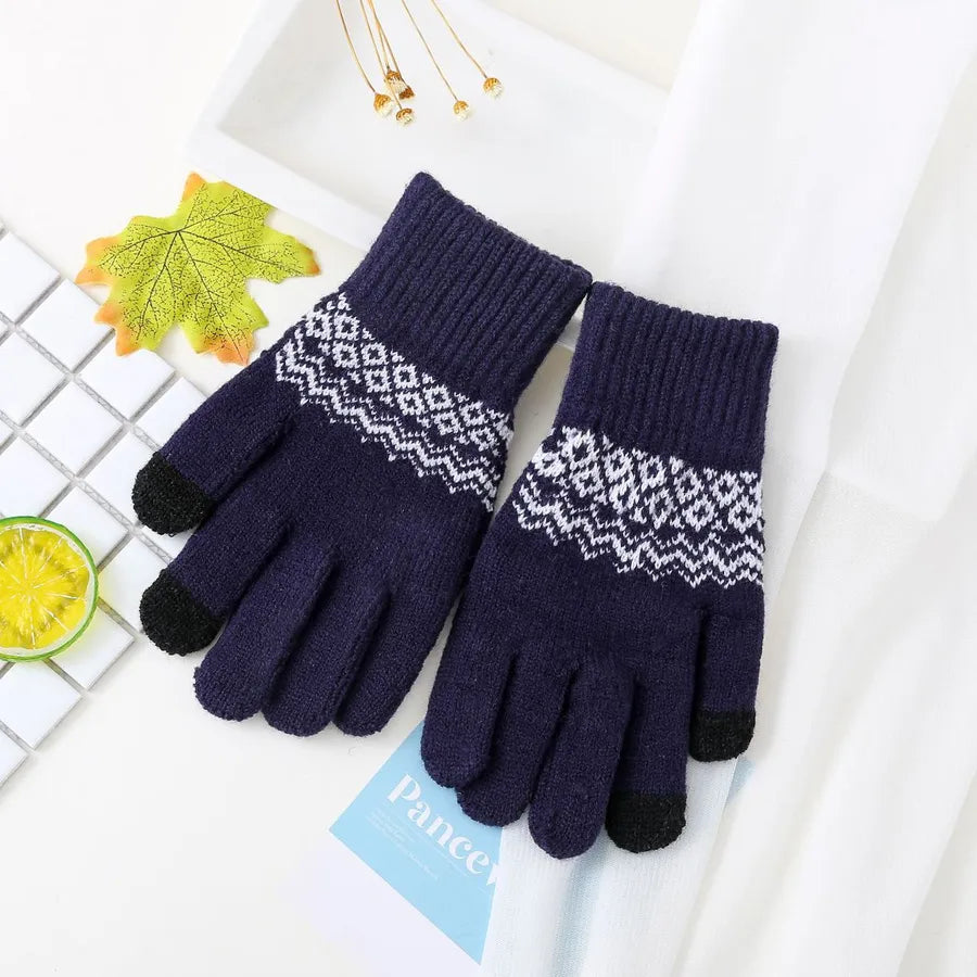 Gloves manufacturers supply jacquard touch screen gloves knitted fleece-lined thickened autumn and winter warm wave pattern gloves winter