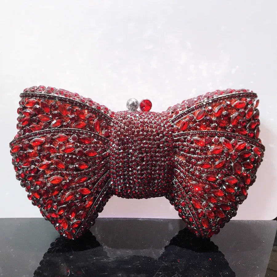 banquet dress with diamond Bow and Diamond evening bag with gem bag for women New Bow Clutch