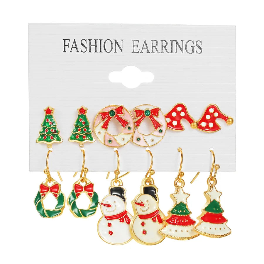 6 Pairs Christmas Ethnic Style Cartoon Character Christmas Tree Enamel Alloy Earrings