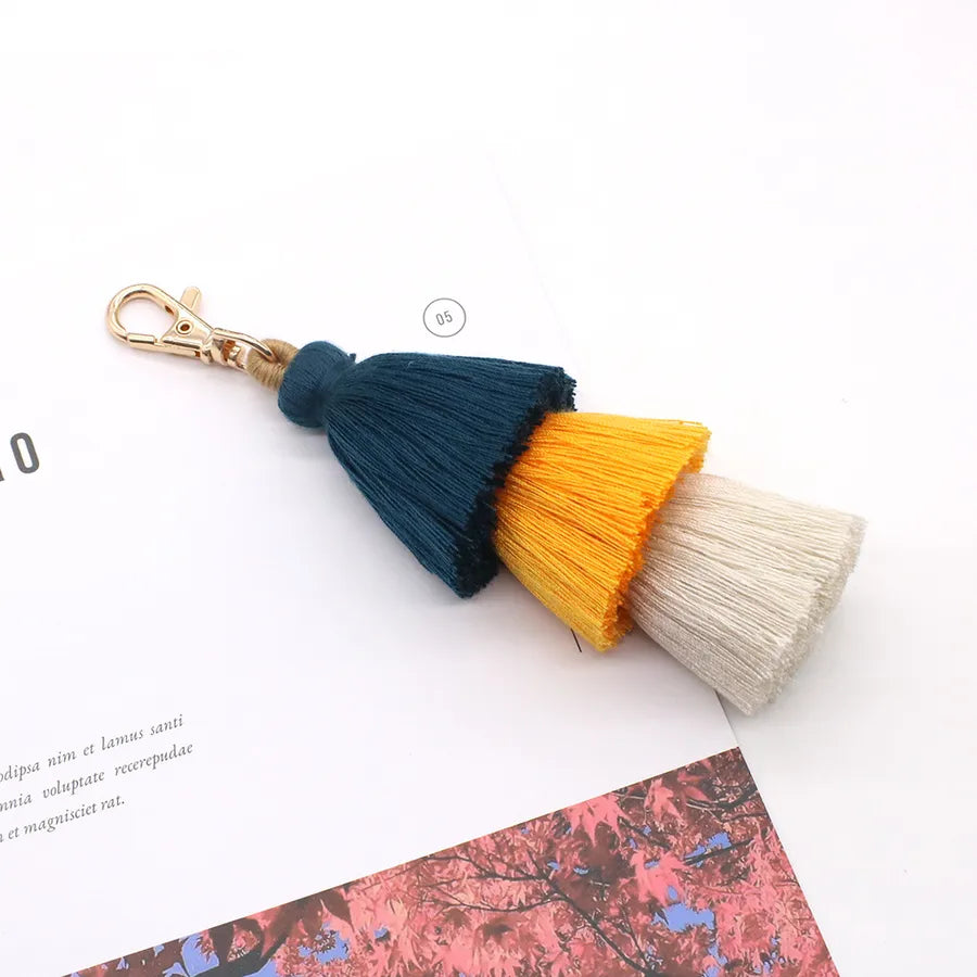 elegant color block cotton women's bag pendant keychain