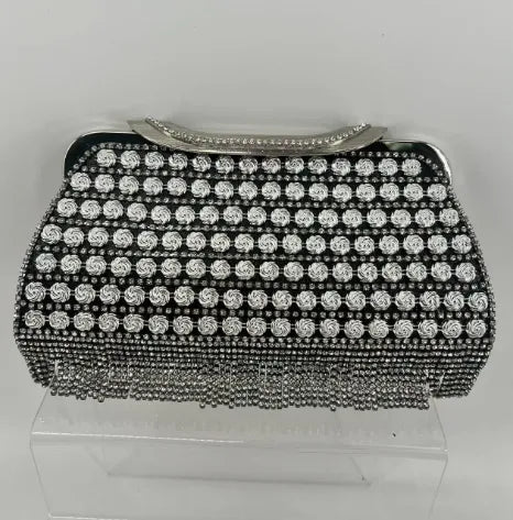 Pu Leather Rhinestone Washing Fiber Geometric Square Evening Bags