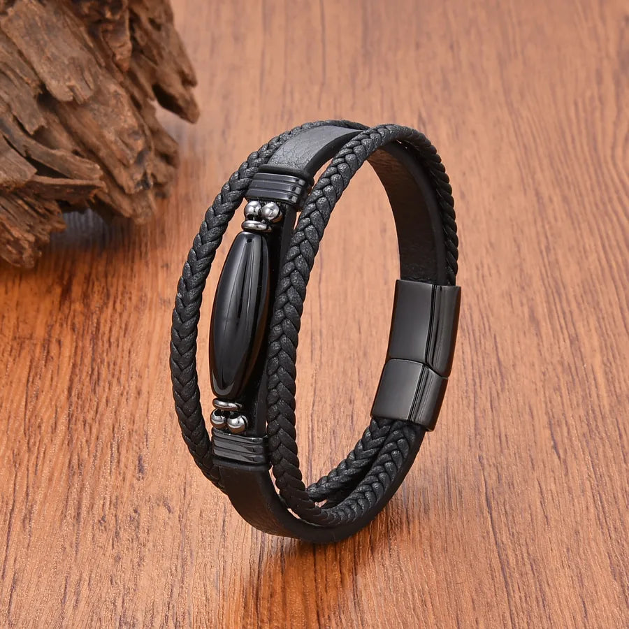 Vintage Style Classic Style Roman Style Geometric Leather rope Stone Metal Inlay Stone Men's Bracelets