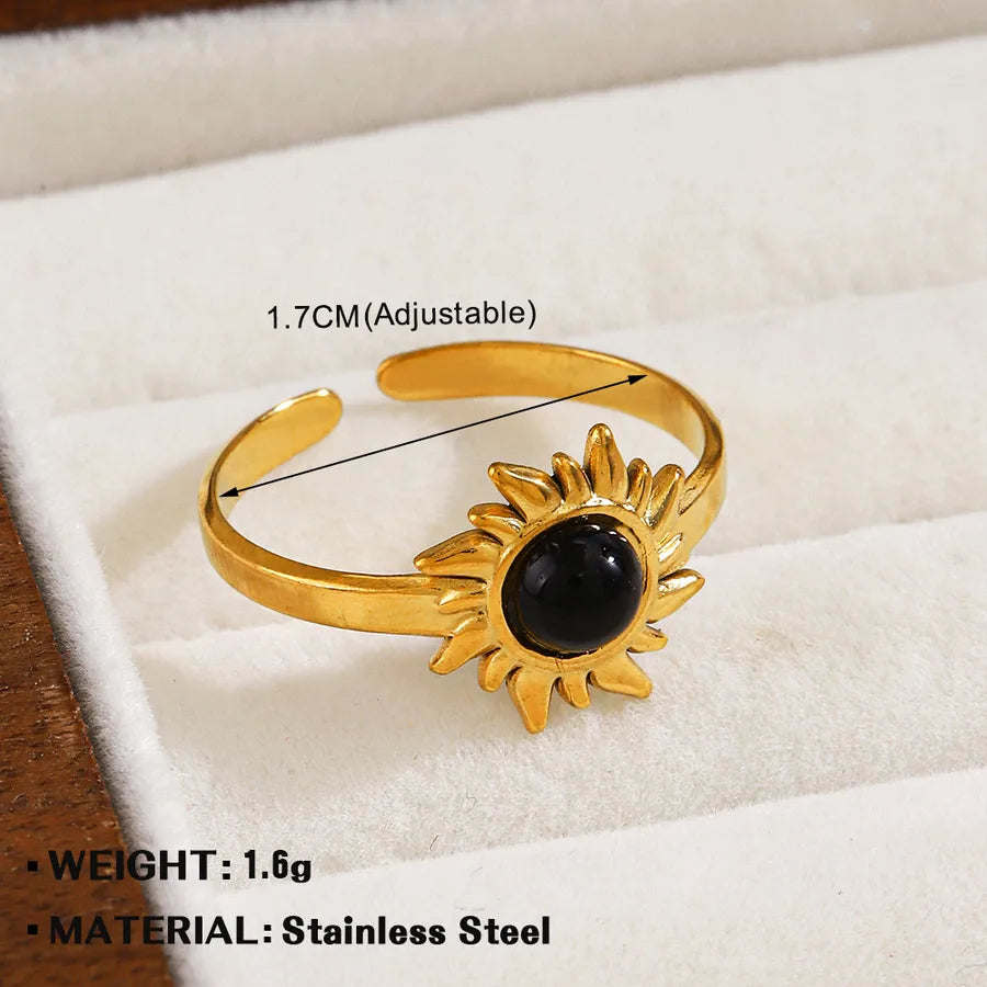 Lady Geometric 304 Stainless Steel Natural Stone Open Rings In Bulk