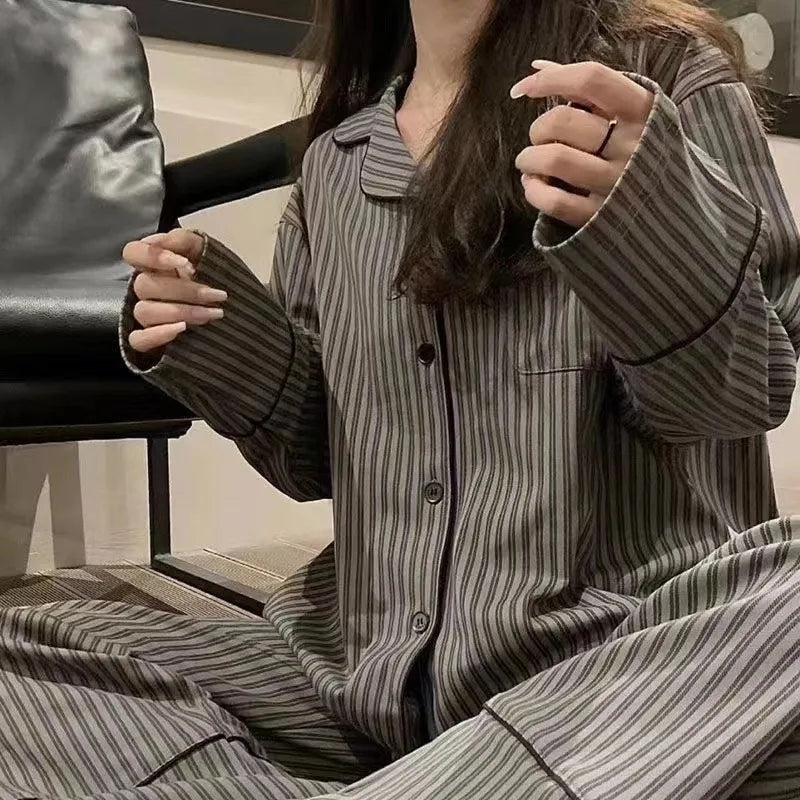 Spring Autumn Women's Long Sleeve Thin Casual Comfortable Home Clothes Set Polyester Milk Silk Medium Weight Sleepwear