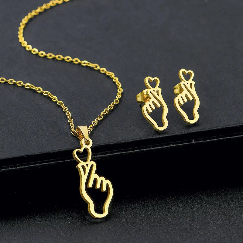 Wholesale Jewelry IG Style Casual Streetwear Moon Hand Of Fatima Butterfly 201 Stainless Steel cable chain Small Stud Earrings Necklace