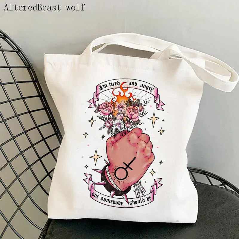 Magic Witch Pastel Gothic Handbag Printed Canvas Tote Single Shoulder Shopping Bag Ladies Fashion Handbag