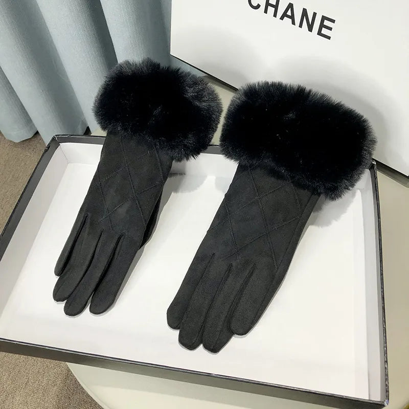 New suede gloves winter fleece-lined thick warm touch screen gloves outdoor riding cold-proof wholesale