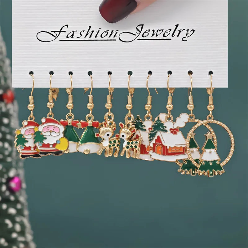 Christmas Series Cartoon Snowflake Star Ear Hooks Women's Holiday Earrings Set Festive Resin Studs Festive Fashion Jewelry